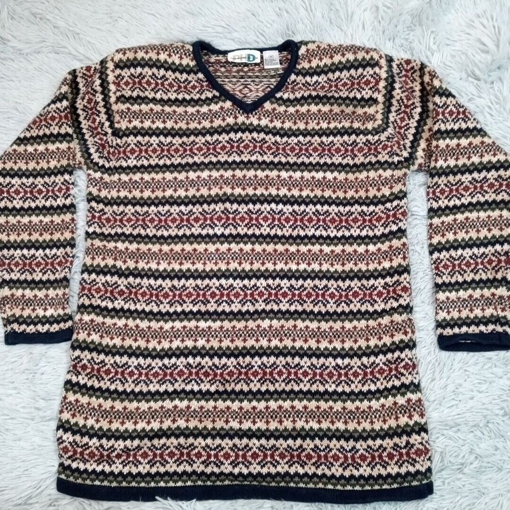 Vintage Paul Harris Design Sweater Womens M Beige V‎ Neck Faire Isle Comfort